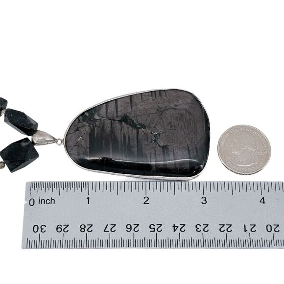 Vintage Sterling Silver 925 Hypersthene Pendant Statement Necklace 20" - Picture 8 of 9